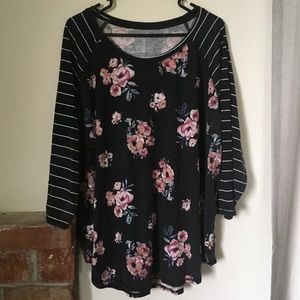 Boutique Plus Floral Striped Top Mix Print Size 3X